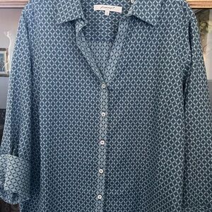 Foxcroft Blue Diamond Patterned Button-Up Shirt
